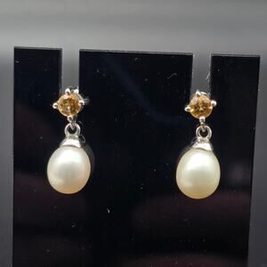 Honora Pearl Sterling Silver Citrine Earrings Stud Dangle 925
